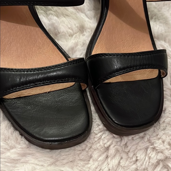 Black Leather Block Heel Sandals - Picture 8 of 8